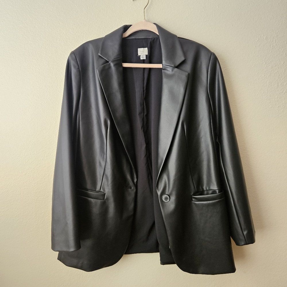 Women's Black Faux Leather Blazer